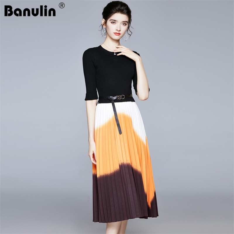 Elegant Long-Sleeved Slim Knitted Patchwork Block Color Pleated Sweater Dress Autumn Women Office Midi With Belt 210603, Black
Elegant Long-Sleeved Slim Knitted Patchwork Block Color Pleated Sweater Dress Autumn Women Office Midi With Belt 210603, Black