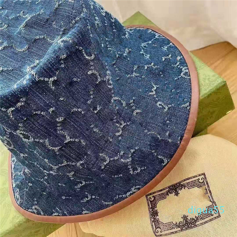 fashion Women Bucket Hat Spring and Summer Printed Washed Denim Cap Fashion Breathable Sunhat Casual Wide Brim Hats