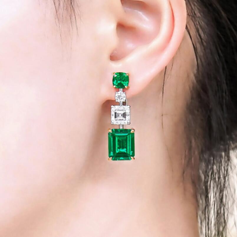 Sterg Sier Emerald CZ Dia Dangle Earrings for Women Wedding Bridal Party Gift 410b
