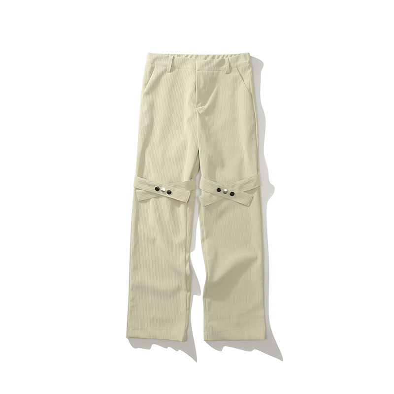 Knee Lace Up Straight Casual Trousers for Men and Women High Street Oversize Cargo Pants Baggy Hip Hop Overalls