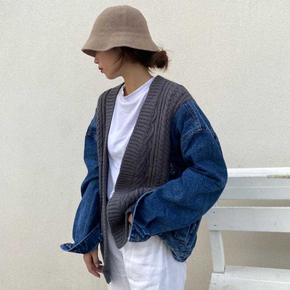 Qooth Splicing Denim Knitted Sweater For Women V Neck Long Sleeve Korean Jackets Female Fashion Clothing Style QT320 210609, Black
Qooth Splicing Denim Knitted Sweater For Women V Neck Long Sleeve Korean Jackets Female Fashion Clothing Style QT320 210609, Black