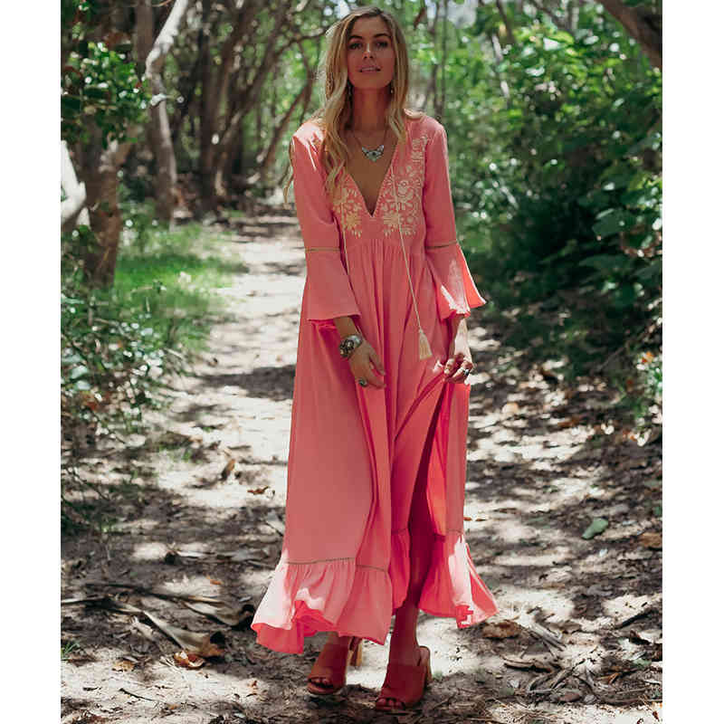 Spring Green Boho Cotton Bikini Cover-ups Sexy Deep V-neck Tassel Summer Dress Women Beach Wear Swim Suit Cover Up A510 210420