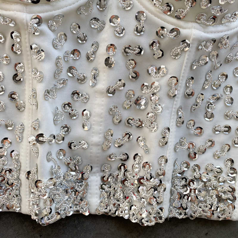 Women Fashion Sexy Bling Sparkle Sequin Beaded Camisole Dance Push Up Bustier Corset Bra Night Club Party Cropped Tops R074 210527