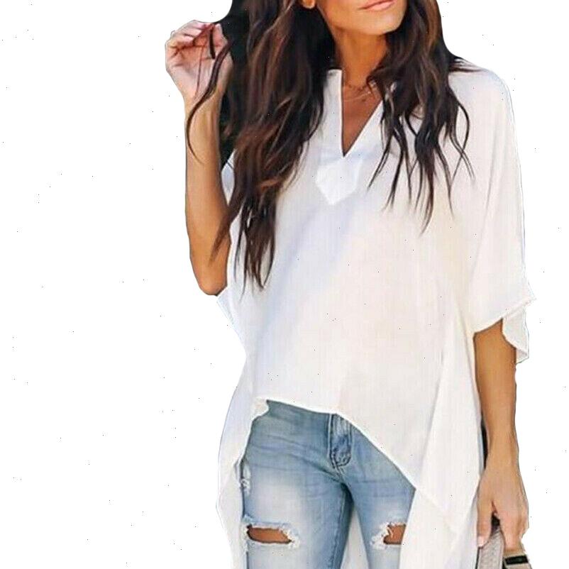 arrival summer v neck loose women shirts baggy tunic irregular hem plus size s 2xl, White
arrival summer v neck loose women shirts baggy tunic irregular hem plus size s 2xl, White