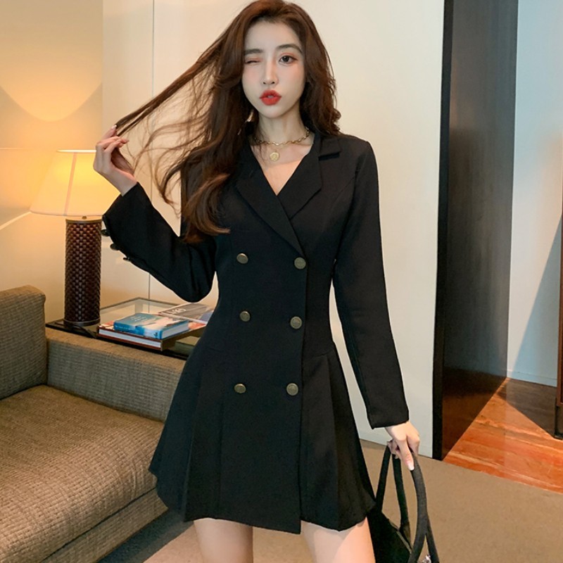 Blazer Dress Women Elegant Black Party Female Spring Long Sleeve Double Breasted Office Korean Clothes 210519