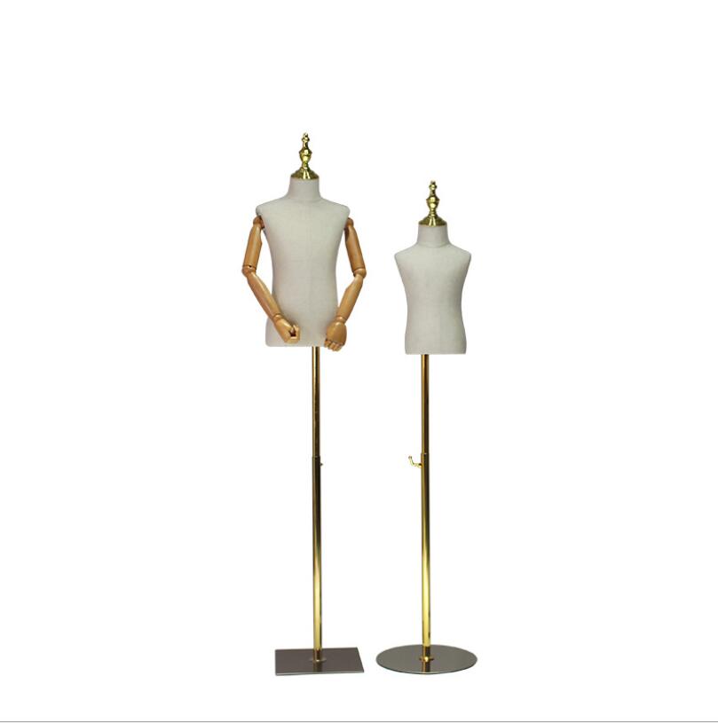 Children's model props Commercial Furniture boys and girls half length kids wear shop window display frame gold base dummy stage small models