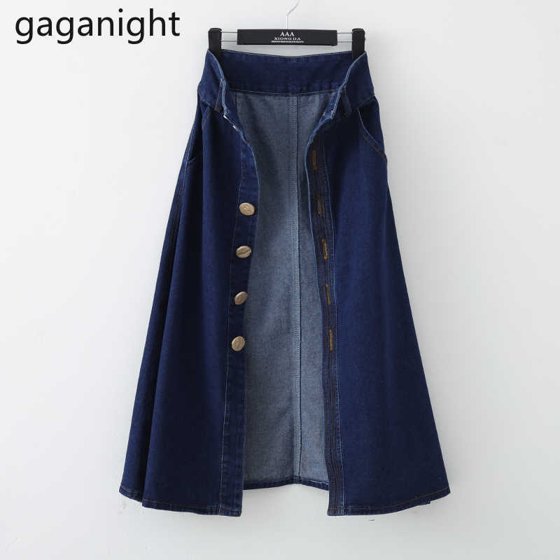 Spring Vintage Denim Women Midi Skirt High Waist Blue Jeans A Line Skirts Plus Size Belt Solid Femme Faldas 210601
