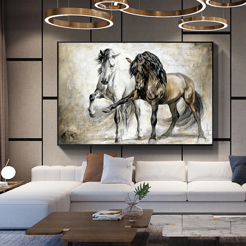 Retro Horse Oil Canvas Paintings Wall ArtAbstract Animal Hanging Pictures for Living Room Home Decor