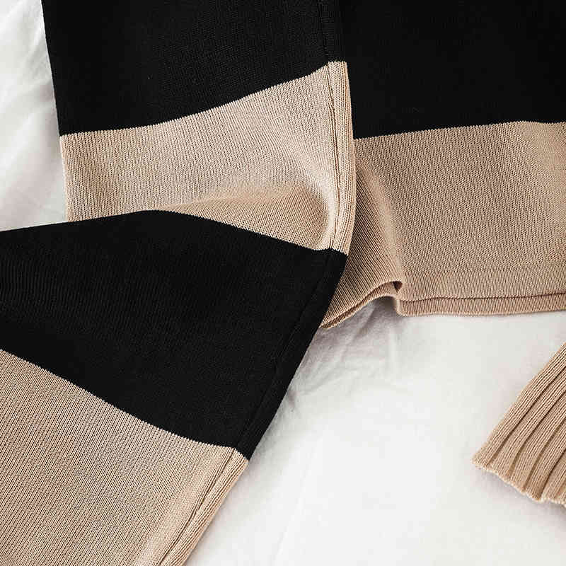 2PCS Set Women Knitted Pullovers Sweater Halter Stripe Knit Jumper Tops + Wide Leg Long Pants Suits Tracksuits 1G693 210430