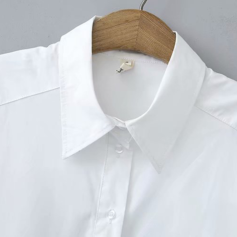 Women White Shirt Mini Dress Turn Down Collar Latern Long Sleeve Office Lady Pleated Cotton Casual Loose Vestidos 210515