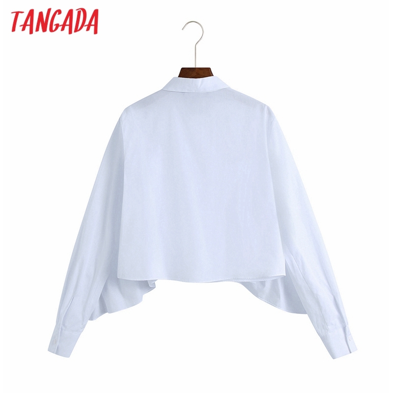 Women Ruffles White Shirts Long Sleeve Turn Down Collar Elegant Ladies Crop Tops 6Z73 210416