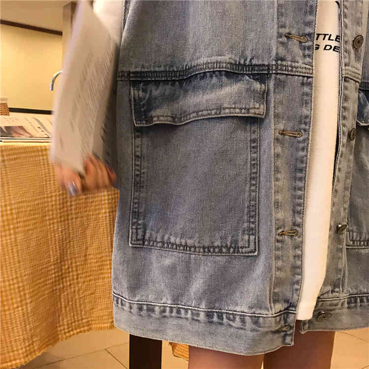 2 colors Waistcoats Women Vests Female Spring Summer korean Womens Loose Sleeveless denim jackets with big pockets (78131 210423