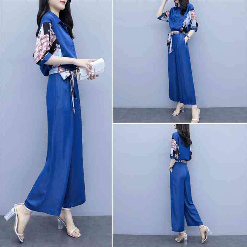 wide-leg pants suit summer womens plus size printing temperament lace casual fashion two-piece suit, White
wide-leg pants suit summer womens plus size printing temperament lace casual fashion two-piece suit, White