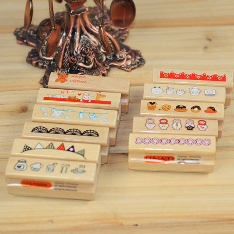 1Pcs Craft Ink Pad Home Office School Educational Supplies Wax Seal Stamps Wooden Rubber Stamp Seal Mini Wooden