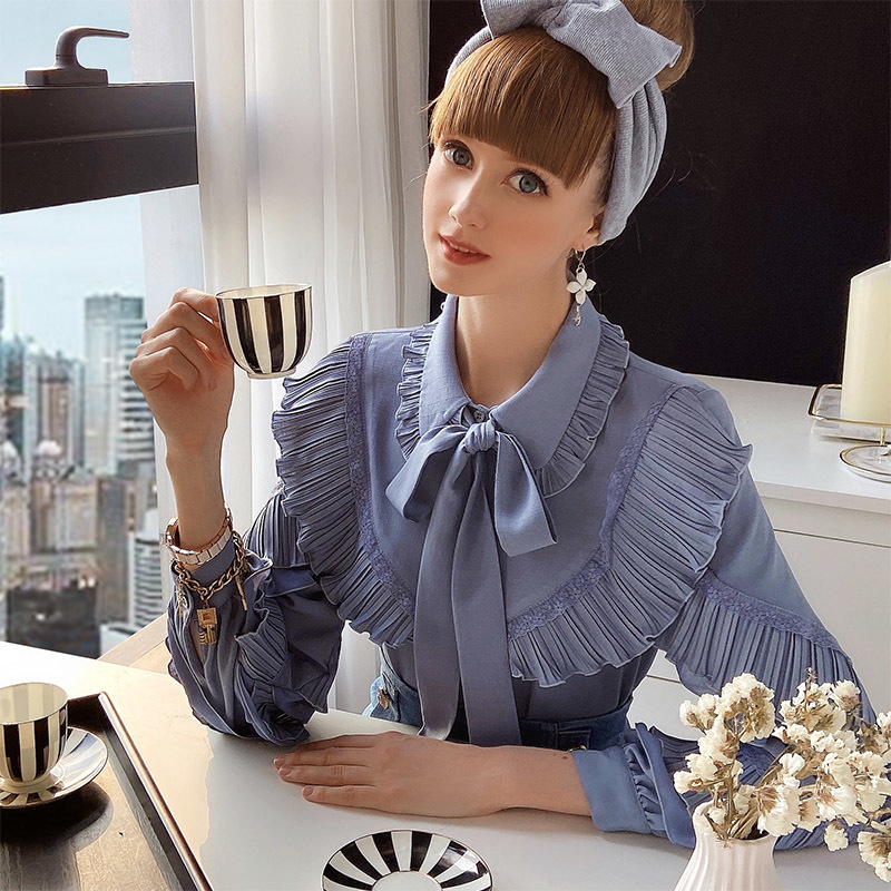 Dabuwawa Casual Solid Ruffle Sleeve Women Blouse Shirt Spring Bow Neck Blouses Shirt Elegant Work Wear Female Tops DO1AST016 210520