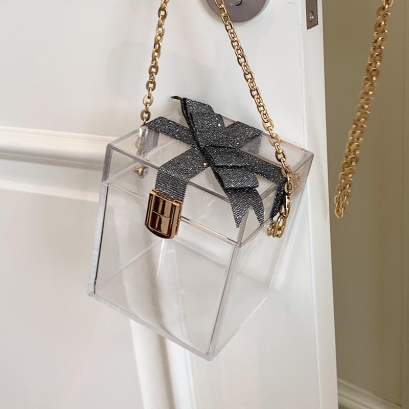 Evening Bags Clear Pvc Box Shape Bag Transparent Handbag Luxury Bow Acrylic Chains Women Designer Party Small Totes Lady Purses, Black
Evening Bags Clear Pvc Box Shape Bag Transparent Handbag Luxury Bow Acrylic Chains Women Designer Party Small Totes Lady Purses, Black