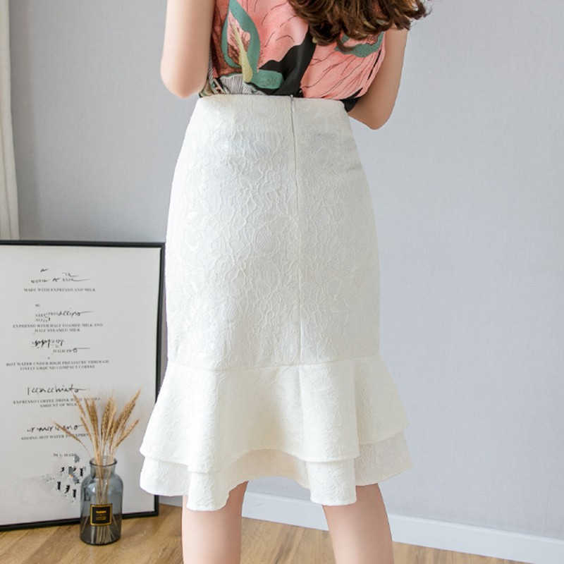 SEXMKL Plus Size White Lace Skirt Women Summer High Waist Black s Sexy Office Lady Ruffles Pencil Jupe Femme 210621