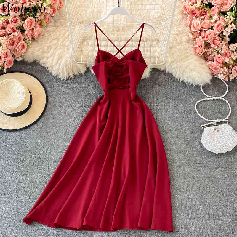 Maxi Dresses Mujer Summer Robe Sexy Lady Backless Cross Sling Vestidos Korean Elegant Temperament Party Dress Women 210519