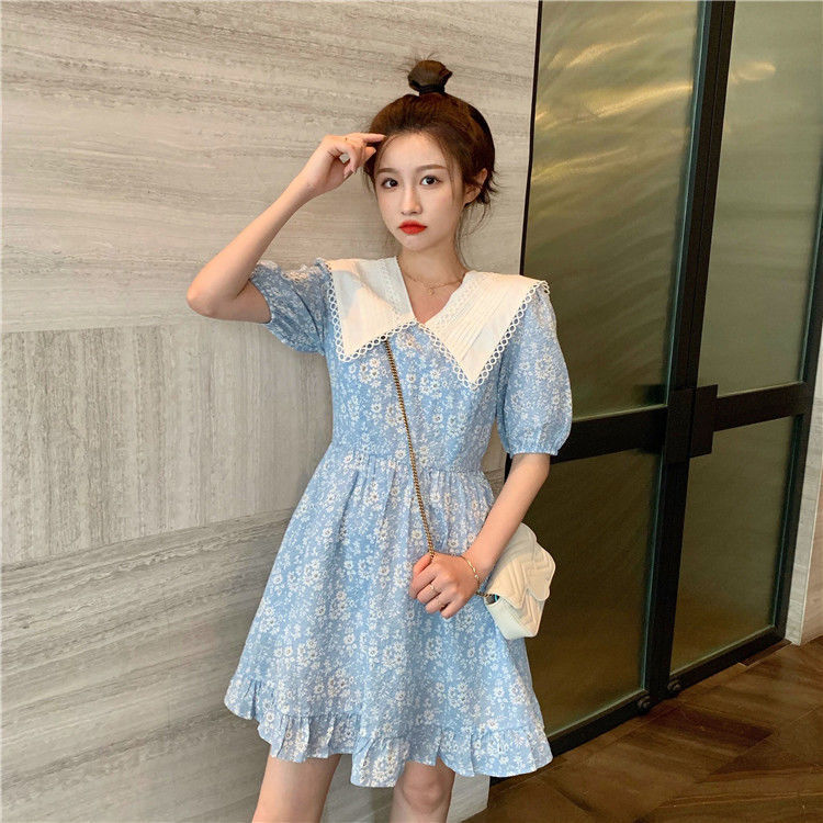 Women Summer Short Sleeve Blue Elegant A-line Dress Ladys Vintage Ruffle Print Peter Pan Collar Female Sweet Beach Vestido 210517
Women Summer Short Sleeve Blue Elegant A-line Dress Ladys Vintage Ruffle Print Peter Pan Collar Female Sweet Beach Vestido 210517