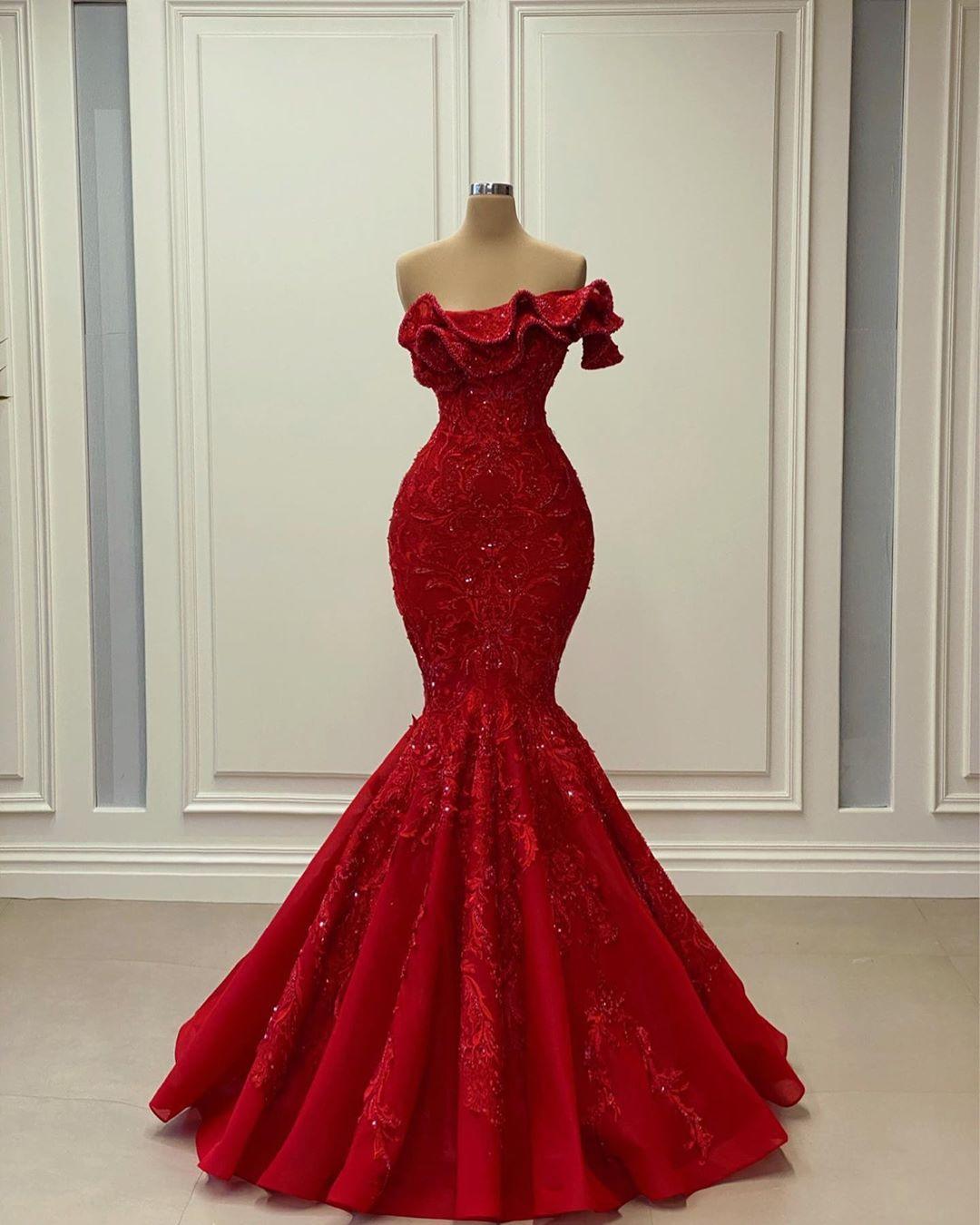 Aso Ebi Luxurious Mermaid Evening Dresses one-shoulder Lace Beaded Prom Dresses Vintage Formal Party Second Reception Gowns