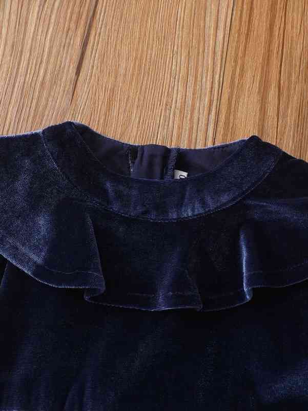 Baby Ruffle Trim Star Mesh Hem Velvet Dress SHE