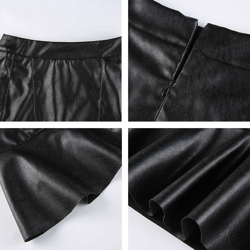 Goth Black High-Waisted Y2k Short Women's Leather Skirt Harajuku Kawaii Ruffles Vintage Pu Mini Pleated Skirts For Girls 210619