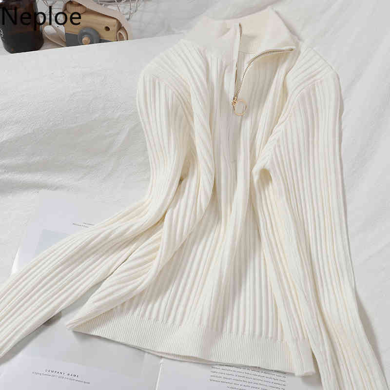 Neploe Sweaters for Women Turtleneck Zipper Knitted Pullovers Korean Solid Pleated Jumper Fall Woman Clothes Sueter Mujer 210422