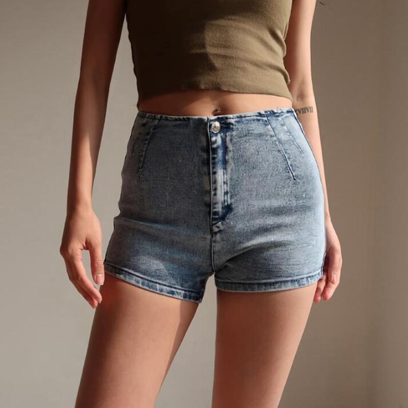 Mom Jeans Vintage High Waist Summer Stretch Washed Skinny Sexy Cotton Denim Mini Short Retro Casual Black Blue Shorts Women's