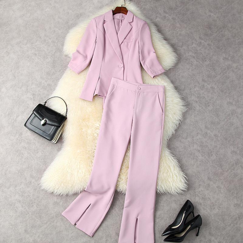 Women' Two Piece Pants Pink Pant Suits Woman Autumn Notched Collar Single Button Split Irregular Blazer Micro-Flared Trousers Ankle
Women' Two Piece Pants Pink Pant Suits Woman Autumn Notched Collar Single Button Split Irregular Blazer Micro-Flared Trousers Ankle