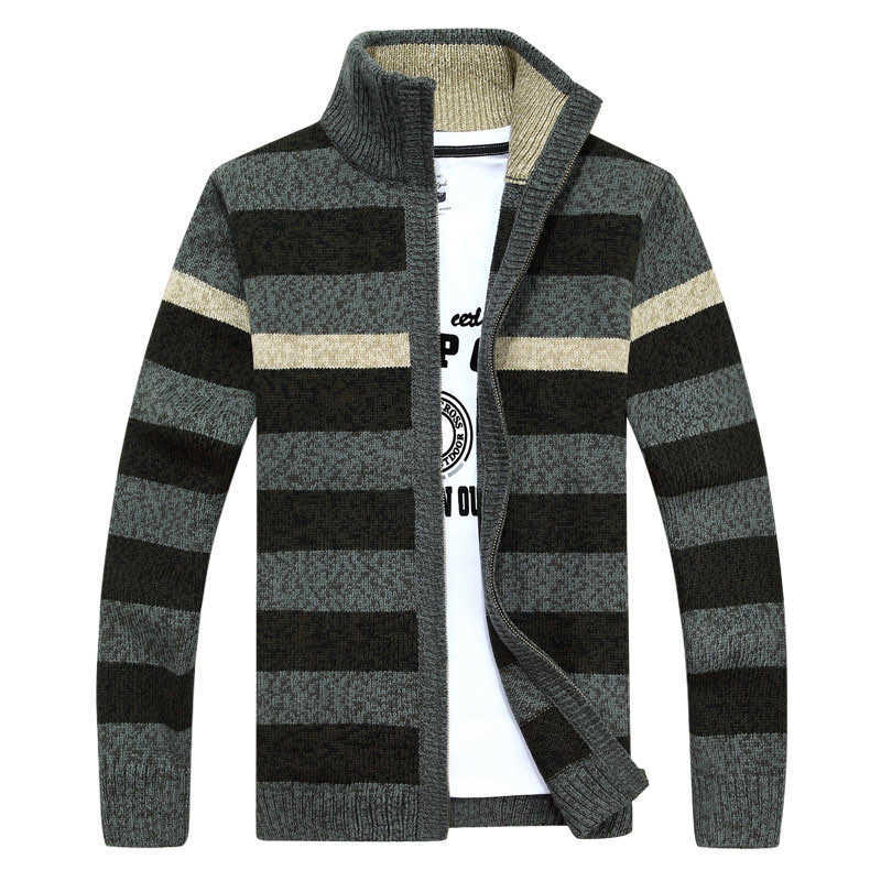 MANTLCONX Sweater Men Autumn Winter SweaterCoats Male Thick Warm Sweater Mens Striped Sweater Casual Zipper Knitwear Man 210818