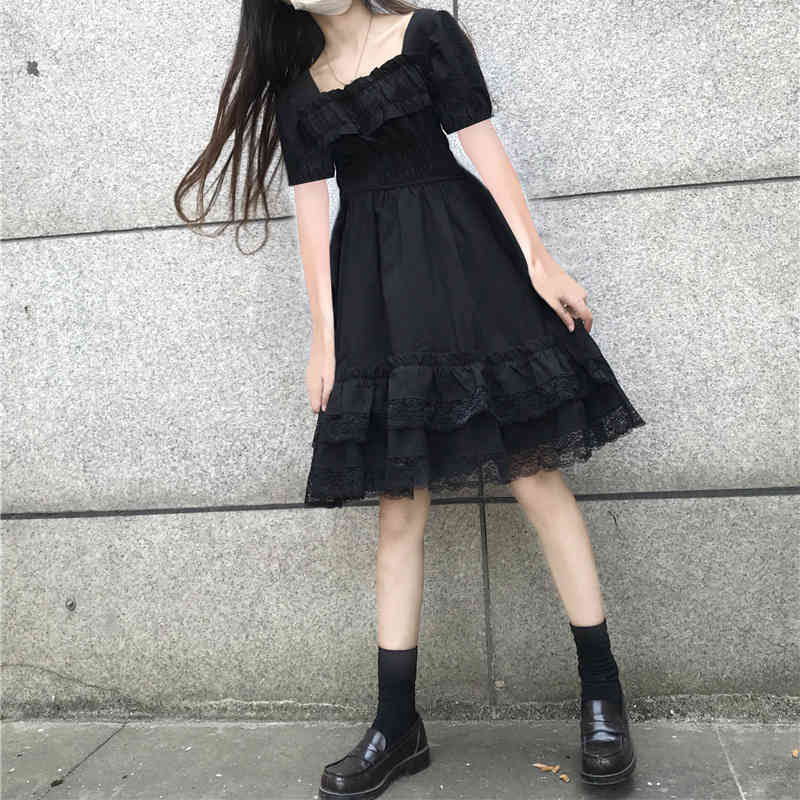 Lolita Style Black Summer Dress Women Gothic Short Woman Harajuku Lace Party es Ladies Vestido 13243 210510