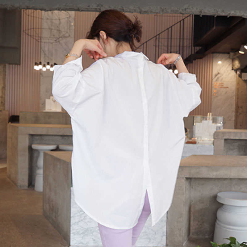 Stripe Long Sleeve Shirt Women's Korean Loose V-neck Back Button Down Pullover Plus Size Women s 210615