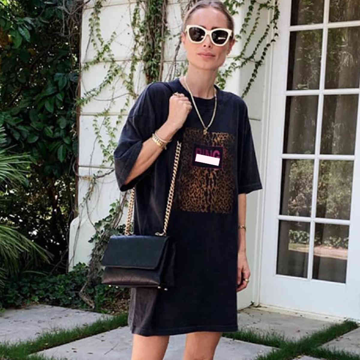 Vintage Women Tee Dress Letter Leopard Print Long T-shirt 100% Cotton Round Neck Shirt Short Sleeve Summer Shirt Oversize Tops 210406