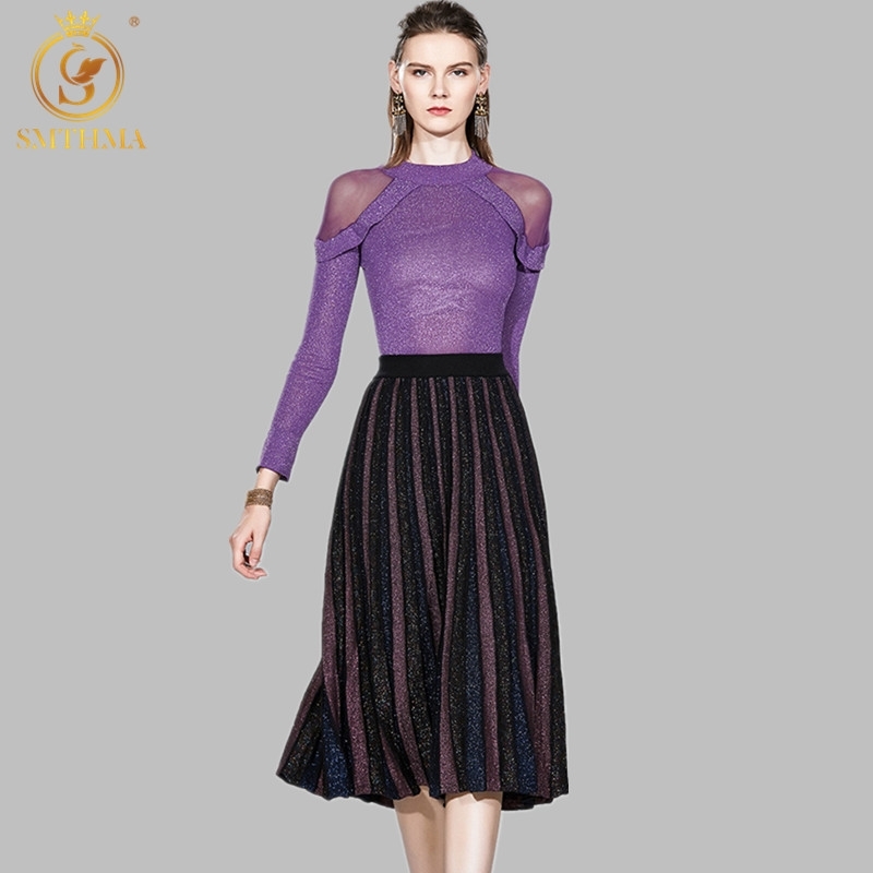 Fashion Autumn Winter Women Shiny Ruffles Gauze Perspective Shoulder Sexy Sweater + 2pcs Pleated Skirt Set 210520, Photo color
Fashion Autumn Winter Women Shiny Ruffles Gauze Perspective Shoulder Sexy Sweater + 2pcs Pleated Skirt Set 210520, Photo color