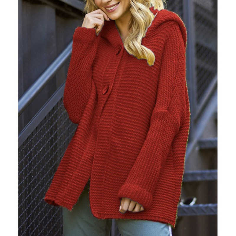 Fall Fashionable Sweaters Female Cardigan Single Breasted Hooded Black Knitted Ladies Casual Loose Winter Women Sweater 210604