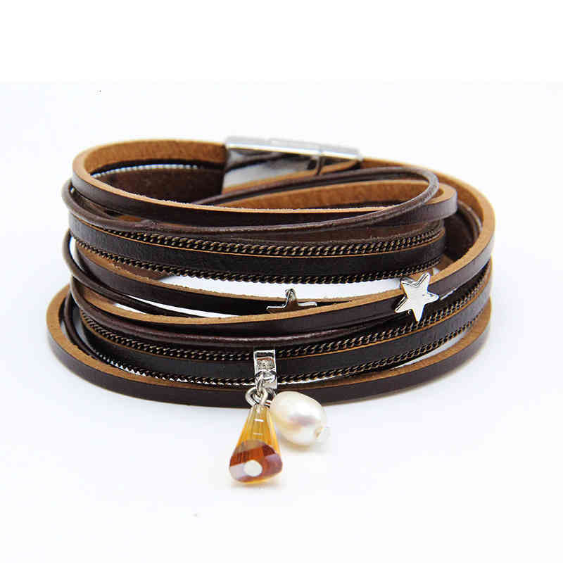 Bangle Charm Bracelets 2021 Women's Jewelry 38cm Pearl Crystal Star Three Color Winding Double Layer