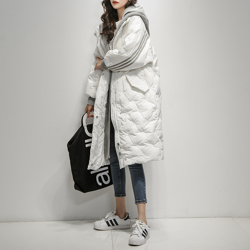 Black Hooded Warm Down Coat Women Long Jacket Winter Loose Jackets Female Overcoat Fashion Thick Parkas Lady Outwears 210510