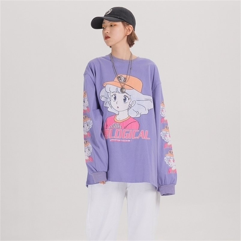 EXTREME Long Sleeve Harajuku Kawaii Clothes Oversized Japanese Streetwear Cartoon T Shirt Women Cute Kawaii Shirt Clothing 210406