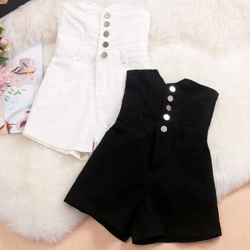 spring summer fashion single breasted denim shorts women high waist wide leg jeans 210714
