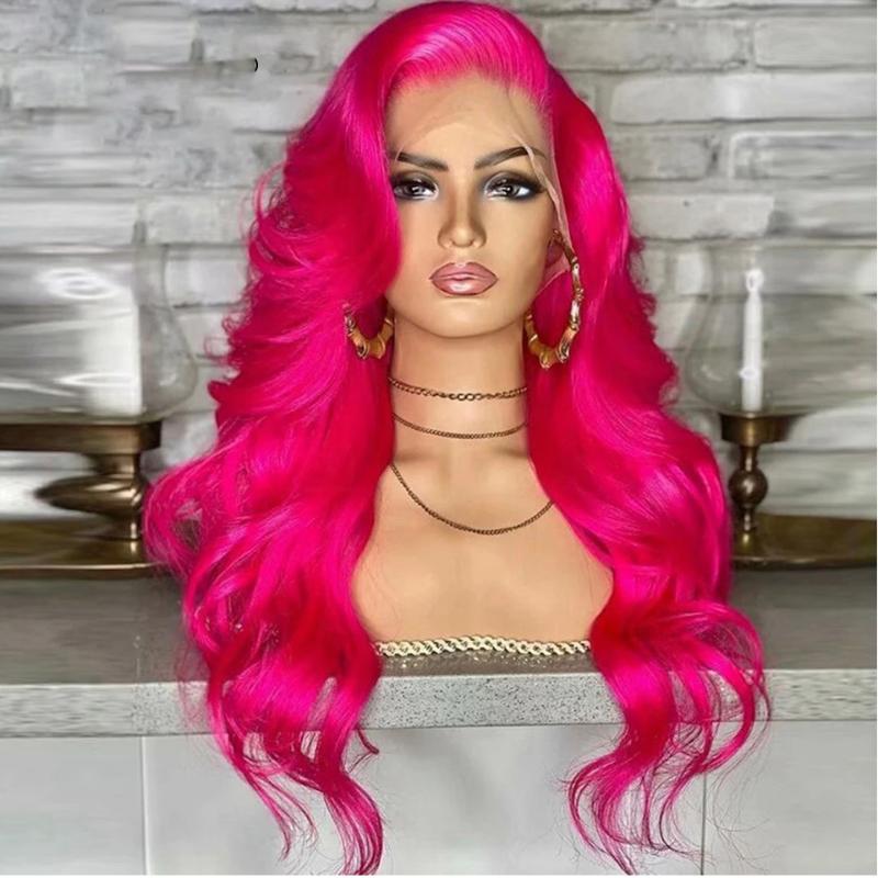 Synthetic Wigs Body Wave Purple Pink Color Lace Frontal Wig With Baby Hair 26 Inch Long Heat Resistant Preplucked Cosplay Dray Queen