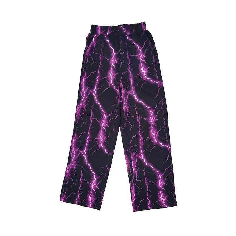 y2k Women's Pants Harajuku High Street Purple Lightning Casual Loose Oversized Wide Leg Summer Fashion Tee 210922