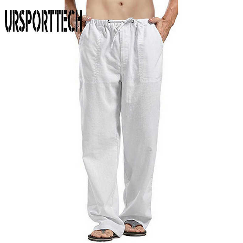 URSPORTTECH Pants Men Streetwear Jogger Flax Loose Pantalones Pants Trousers Drawstring Casual Male Quick Dry Pants Men Oversize 210528