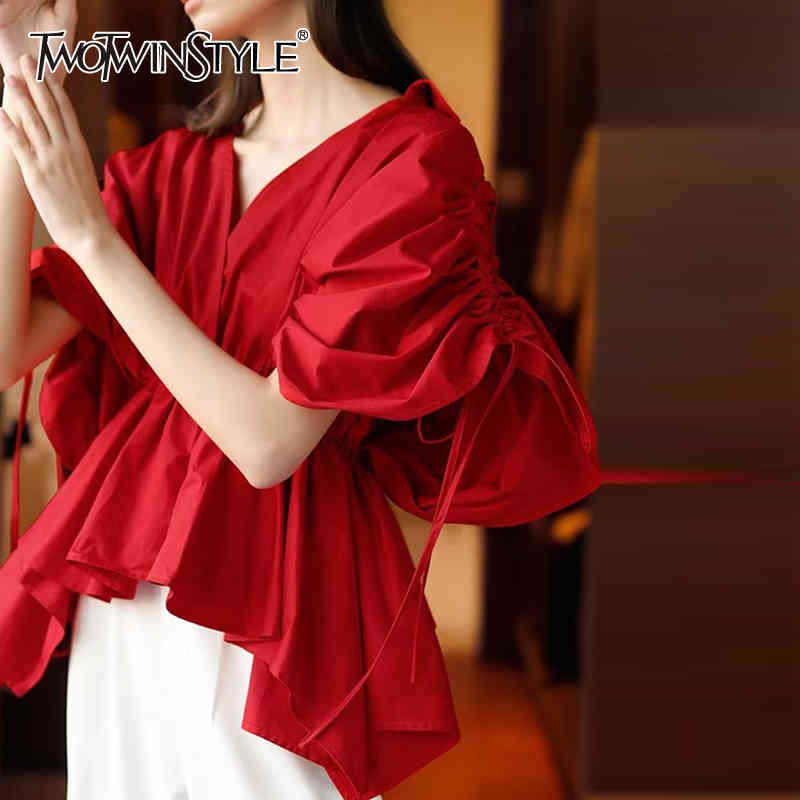 Red Casual Tunic Shirts For Women V Neck Half Sleeve Drawstring Ruched Slim Blouses Females Summer Fashion 210524
Red Casual Tunic Shirts For Women V Neck Half Sleeve Drawstring Ruched Slim Blouses Females Summer Fashion 210524
