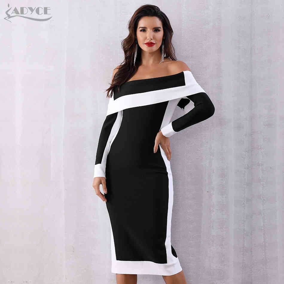 Sexy Winter Bodycon Bandage Dress Women Vestidos Long Sleeve Off Shoulder Club Celebrity Runway Party 210423