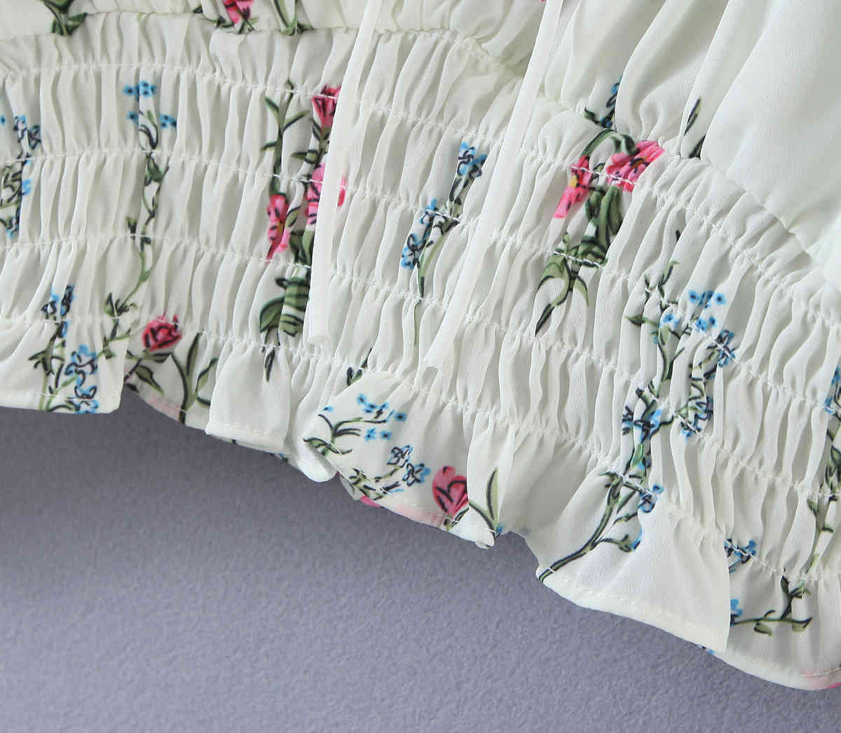 Sexy Elastic Ruched Floral Print Tank Tops Women Summer Short Puff Sleeve Square collar Crop Top High Waist Tees 210429