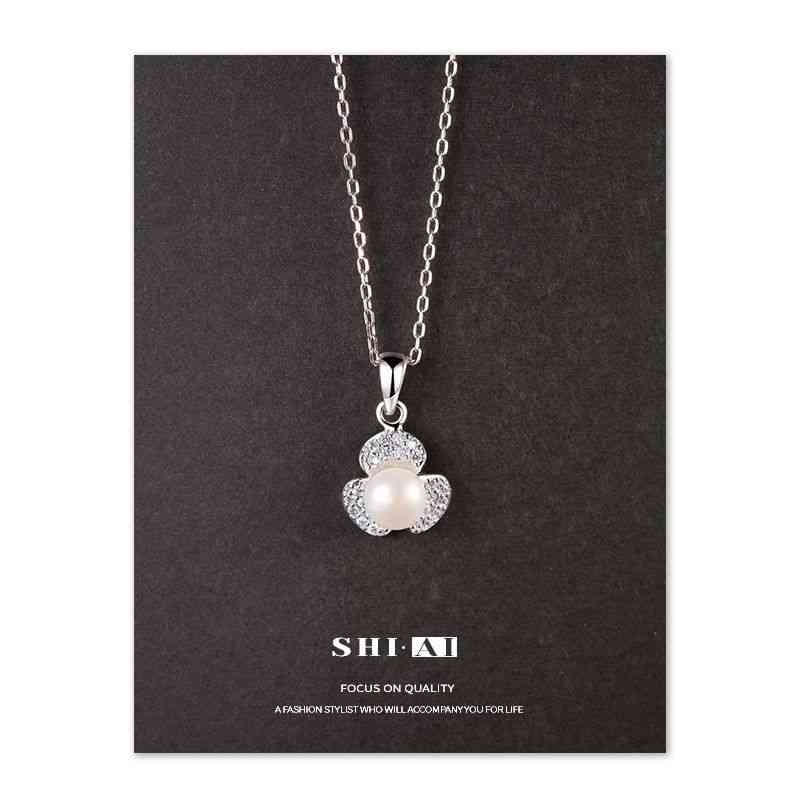 Shiai S925 Sterling Silver Necklace Women's Fashion Elegant and Versatile Clover Freshwater Pearl Pendant Jewelry