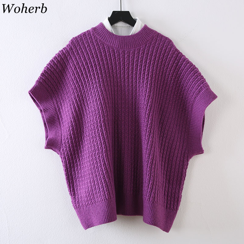 Women Fashion Oversized Knitted Vest Sweater V Neck Sleeveless Side Vents Loose Female Waistcoat Chic Tops 210519