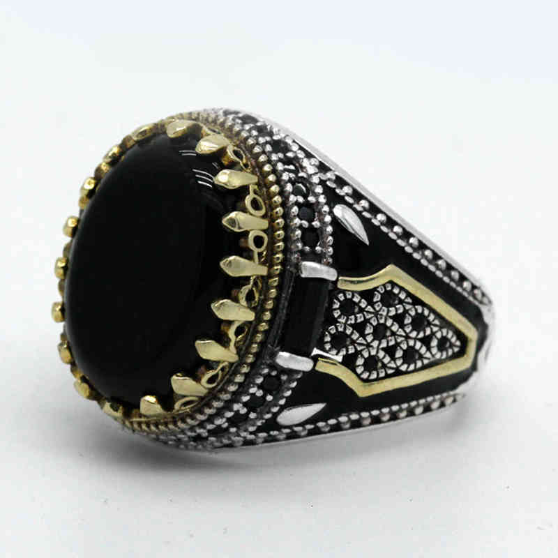 Natural Black Agate Stone for Men 925 Sterling Silver Golden Crown King Male Ring Vintage Turkish Handmade Jewelry Gift
Natural Black Agate Stone for Men 925 Sterling Silver Golden Crown King Male Ring Vintage Turkish Handmade Jewelry Gift