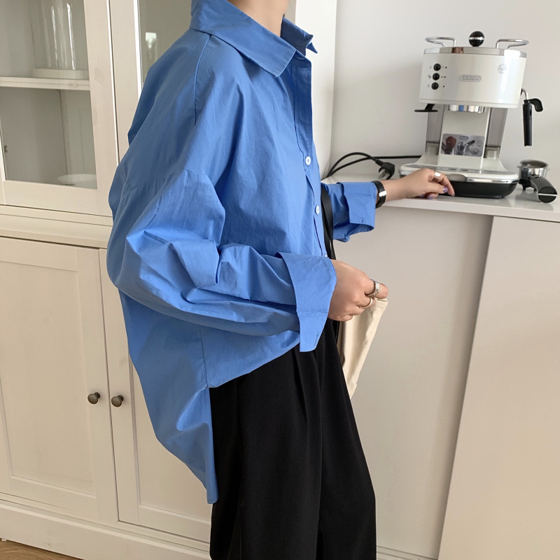 Office Lady Solid Casual Basic Shirt Women Tops Fashion Long Sleeve Lapel Loose Shirts Autumn Summer Blouses 210421