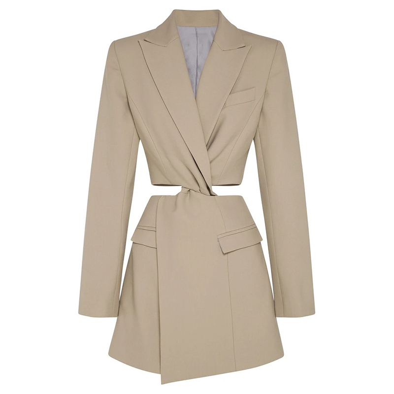Hollow Out Casual Blazer For Women Notched Long Sleeve High Waist Mini Dresses Female Fashion Clothing 210520